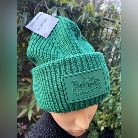 Coach Accessories - Coach Forest Green Ribbed Knit Hat
